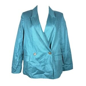 Banana Republic Linen Blend Blazer Teal Double Breasted Summer Jacket Women 4